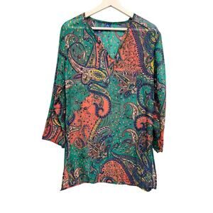 Raj Tops Teal and Pink Boho Tunic Large